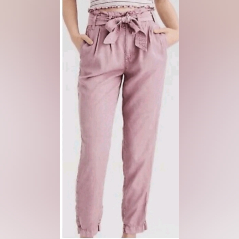 American Eagle Women's Mauve Pink Paperbag Waist High-Rise Pants Size 0